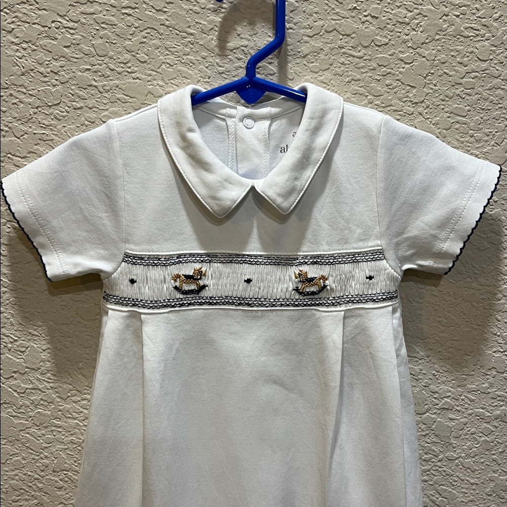 almudena navy rocking horses smocked romper size 18M made in Peru Pima Cotton - Picture 3 of 11